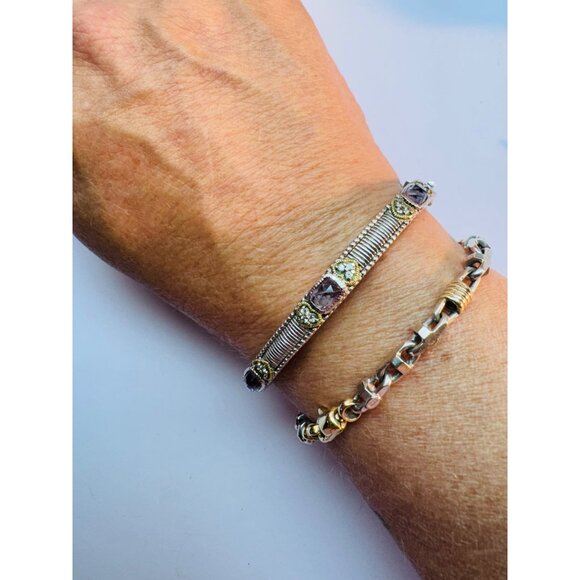 Estate JB 18K & Sterling Silver 925 Bangle Bracelet with Amethyst & Heart Accent - Picture 12 of 12